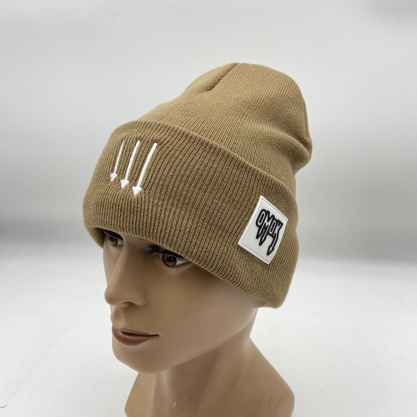 Satin Lined Rubber Patch OMOK Beanie - Khaki