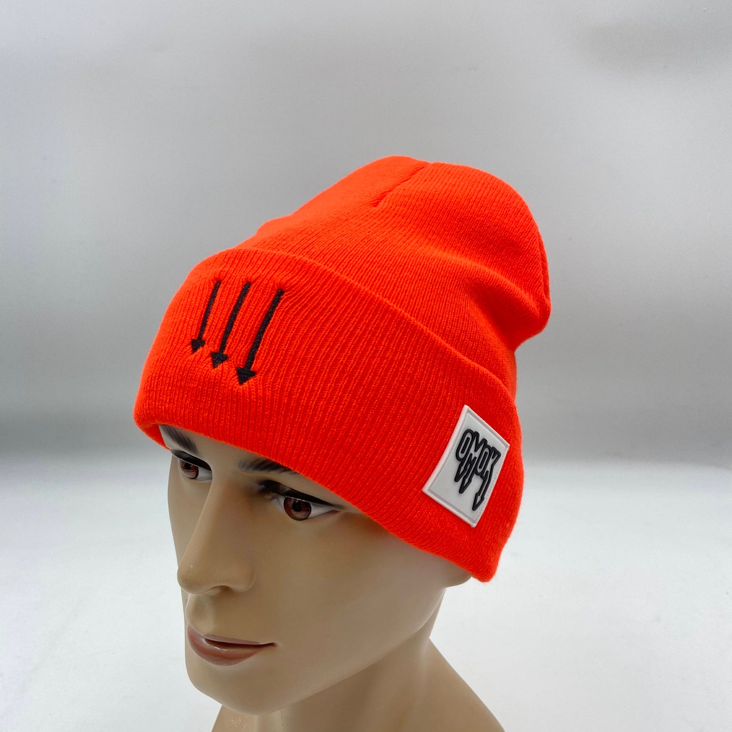 Satin Lined Rubber Patch OMOK Beanie - Hyper Orange