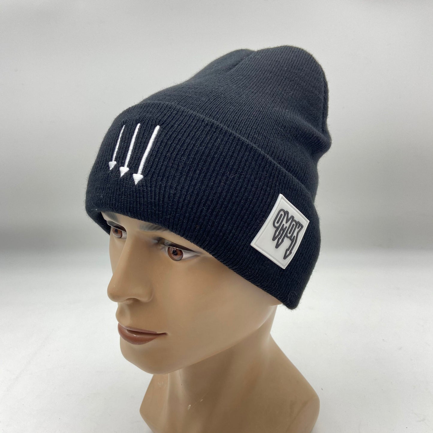 Satin Lined Rubber Patch OMOK Beanie - Black