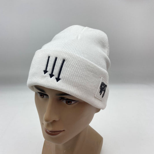 Satin Lined Rubber Patch OMOK Beanie - White