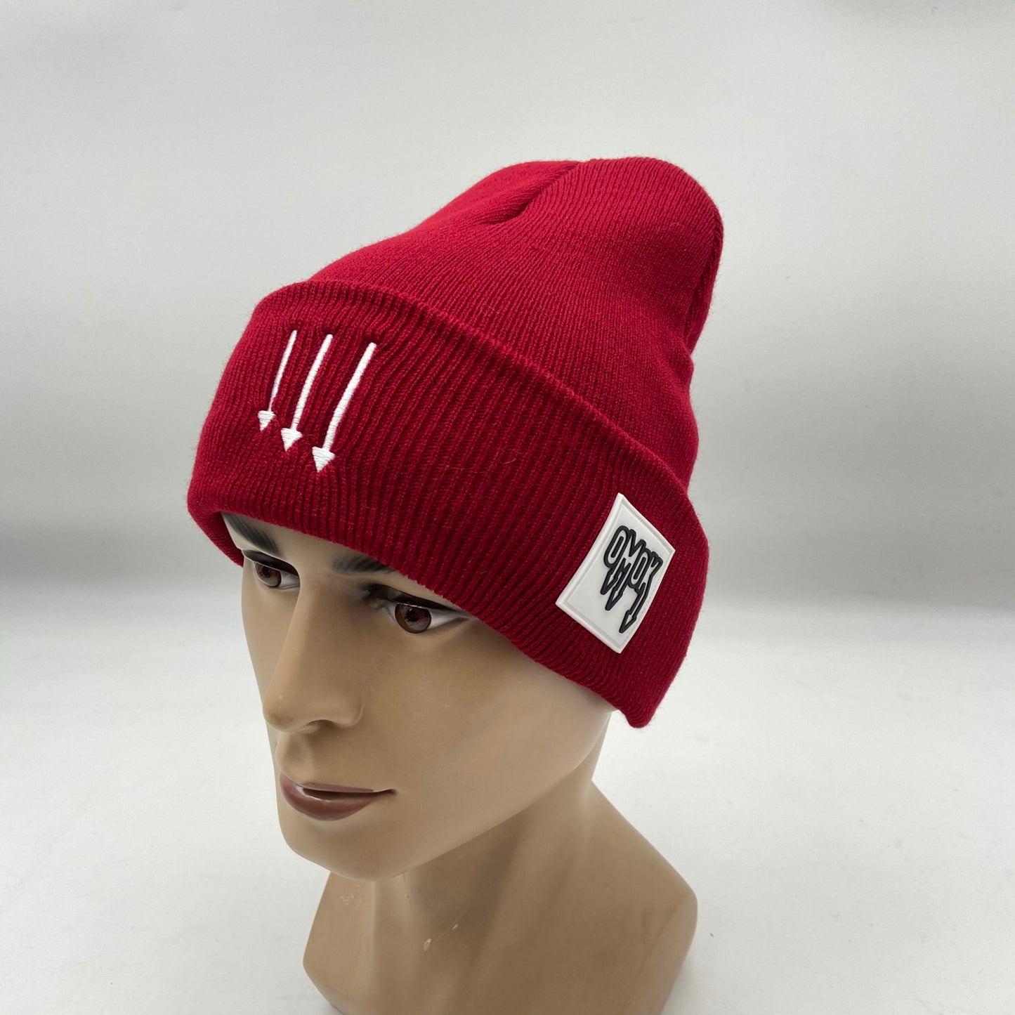 Satin Lined Rubber Patch OMOK Beanie - Bright Burgandy