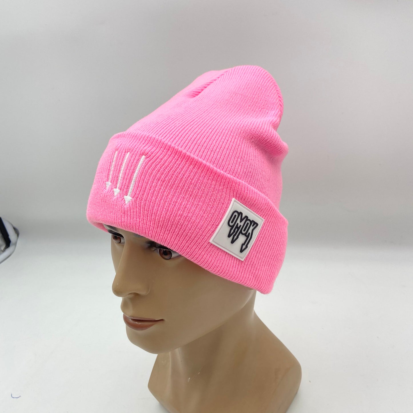Satin Lined Rubber Patch OMOK Beanie - Pink
