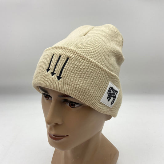 Satin Lined Rubber Patch OMOK Beanie - Cream
