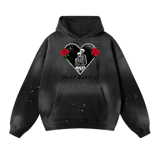 Vintage Washed Frayed Fleece Hoodie