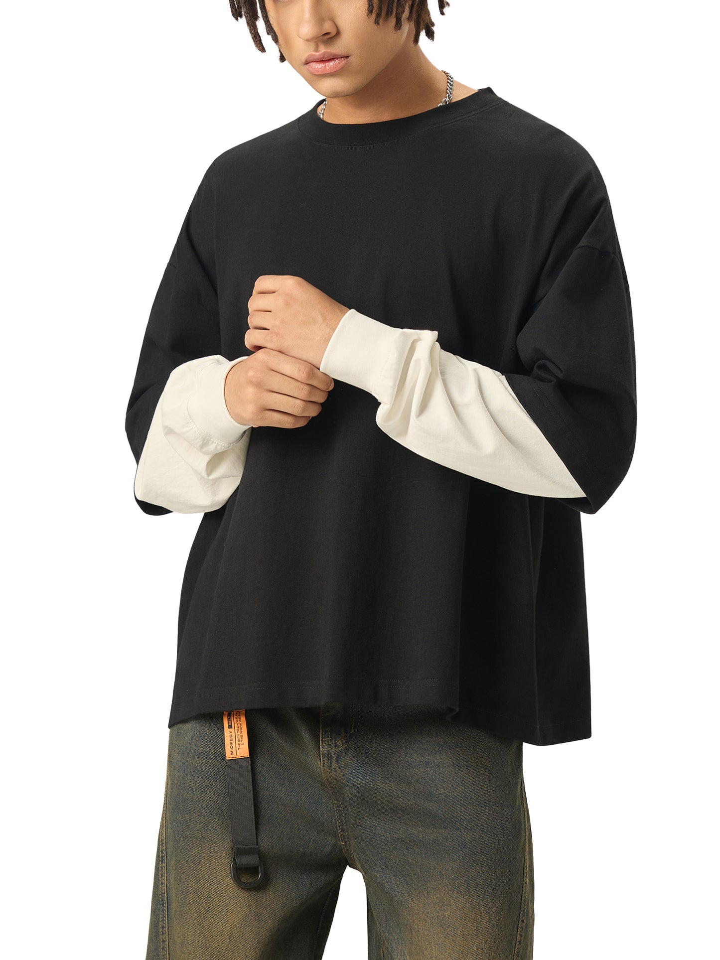 Layered Contrast Sleeve Cotton T-Shirt